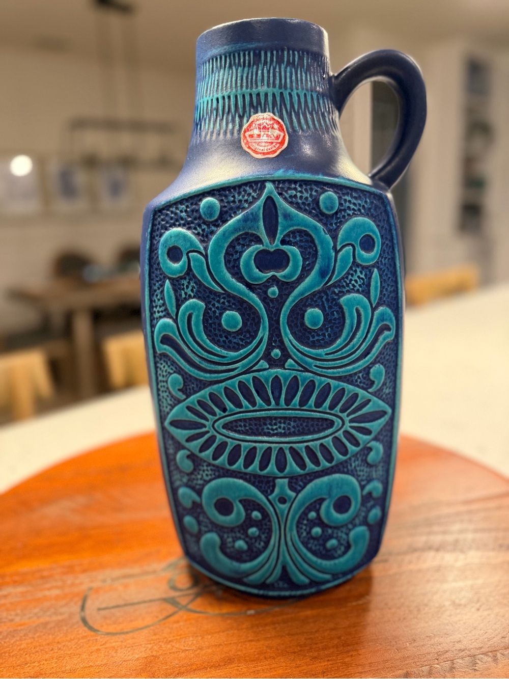 Mid-Century Modern Rare Bay Keramik Blue "Fat Lava" Ceramic Vase West Germany